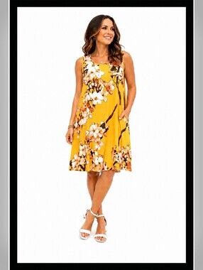 LILY BY FIRMIANA Sleeveless Yellow Floral Midi Dress